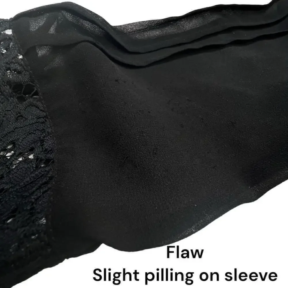 For Love & Lemons Black Sheer Lace Long Sleeve Blouse Women's Medium